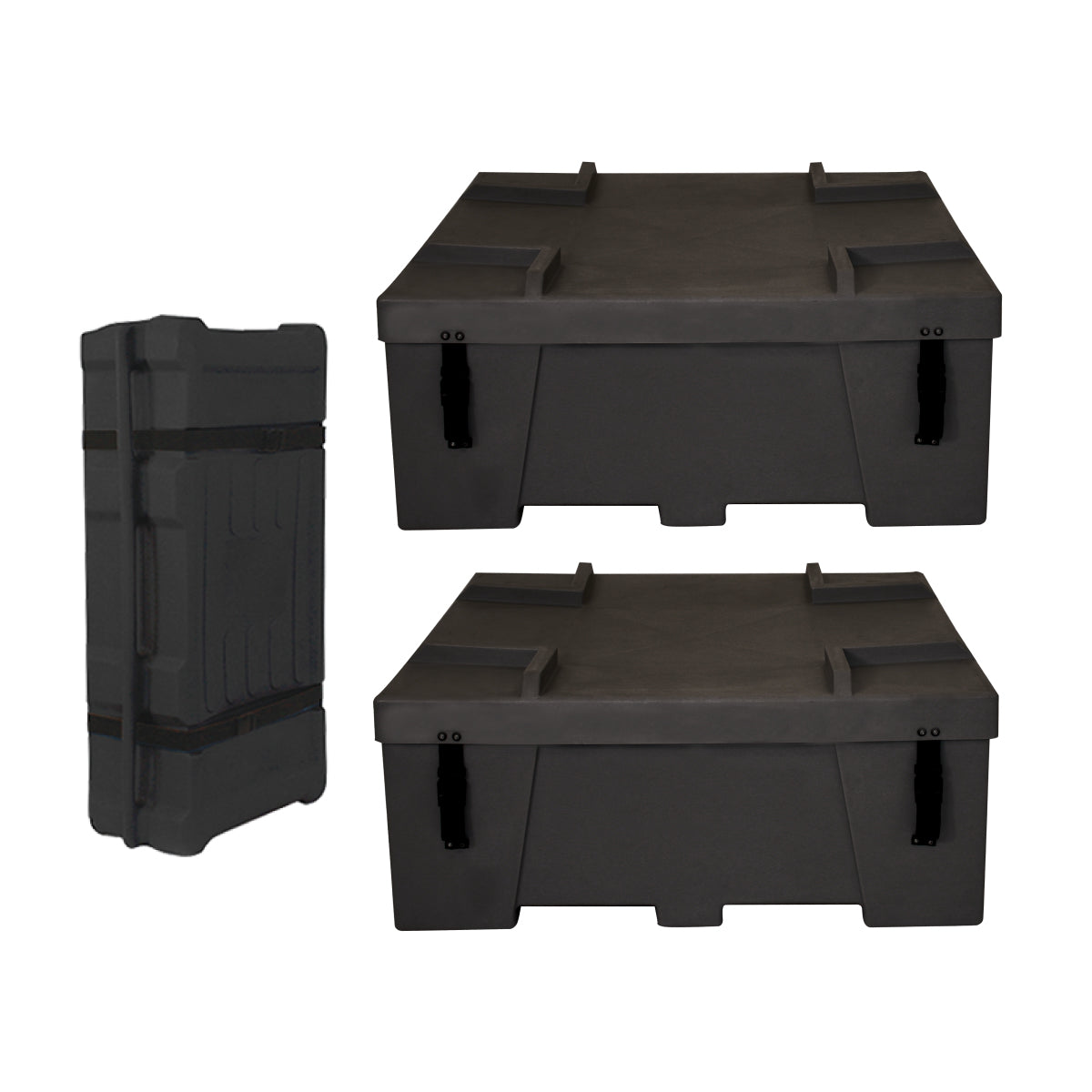 Durable transport cases designed for trade shows and exhibitions with secure latches and stackable design