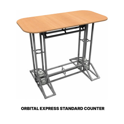 Orbital Express Standard Counter with metal frame and tabletop, ideal for trade shows, exhibitions, and special events
