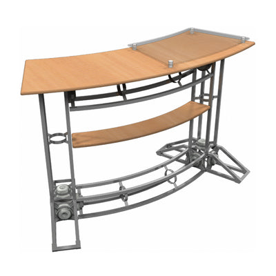Curved truss counter with wooden top and metal frame for trade show booths and exhibitions