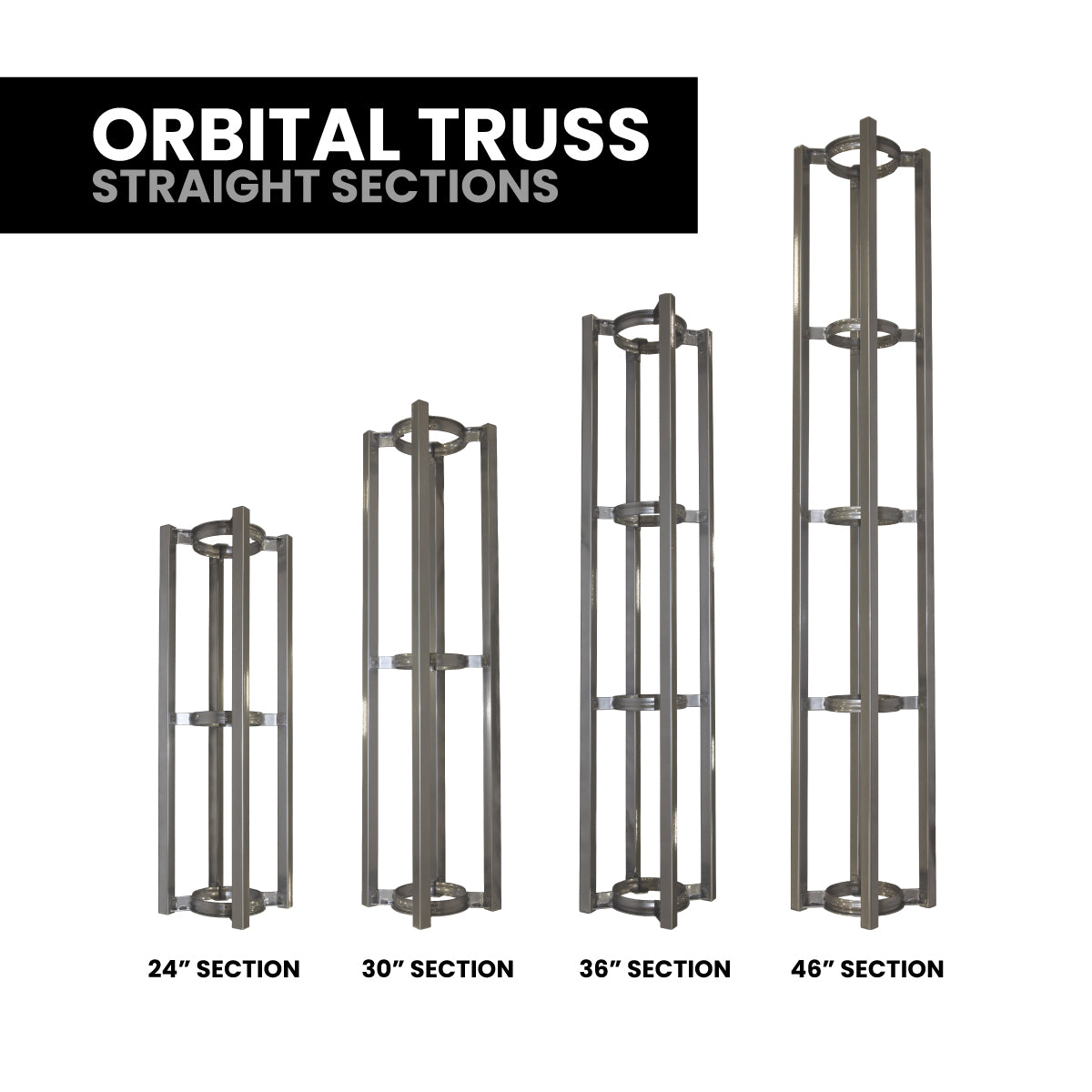 Orbital truss straight sections in various lengths for trade show structures and event exhibits