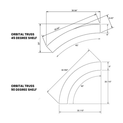 Technical drawing of orbital truss curved shelves for trade show and exhibition setups