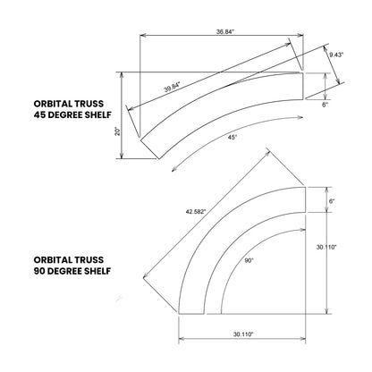 Technical drawing of orbital truss curved shelves for trade show and exhibition setups