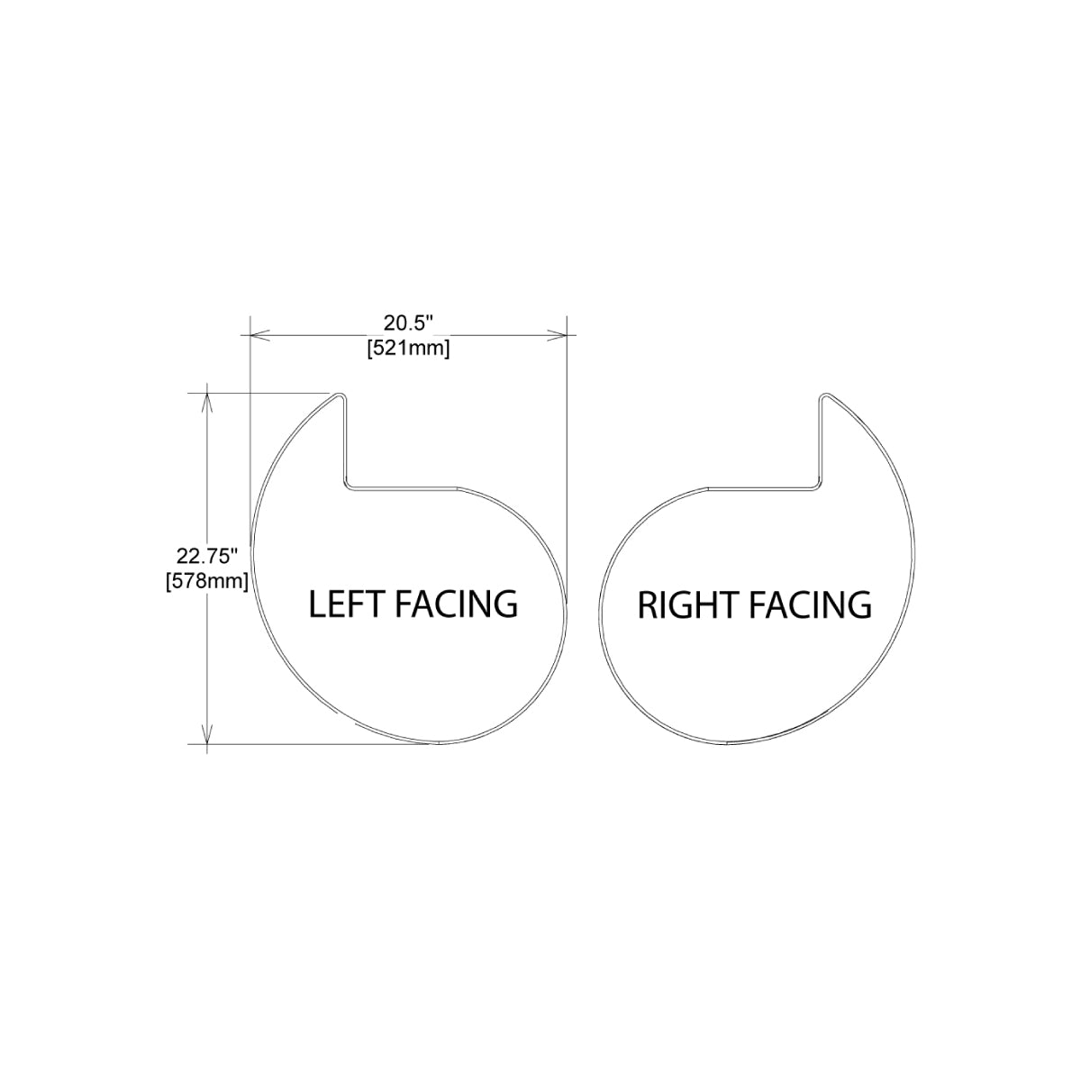 Diagram of left and right facing tabletop designs with dimensions for trade show and event displays