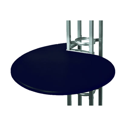 Round tabletop attached to metal truss frame for trade shows and exhibition displays