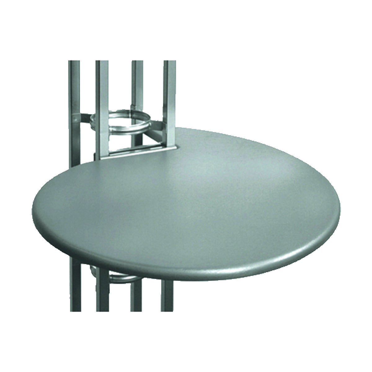 Round tabletop accessory attached to modular truss system for trade shows and exhibitions