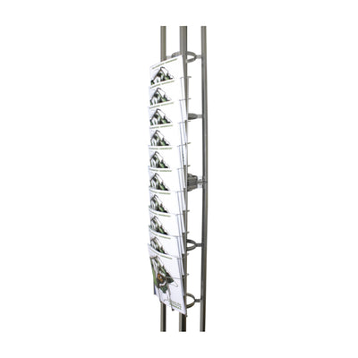 Tall literature rack with multiple brochure holders for trade shows and exhibitions