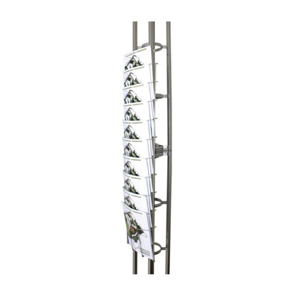 Tall literature rack with multiple brochure holders for trade shows and exhibitions