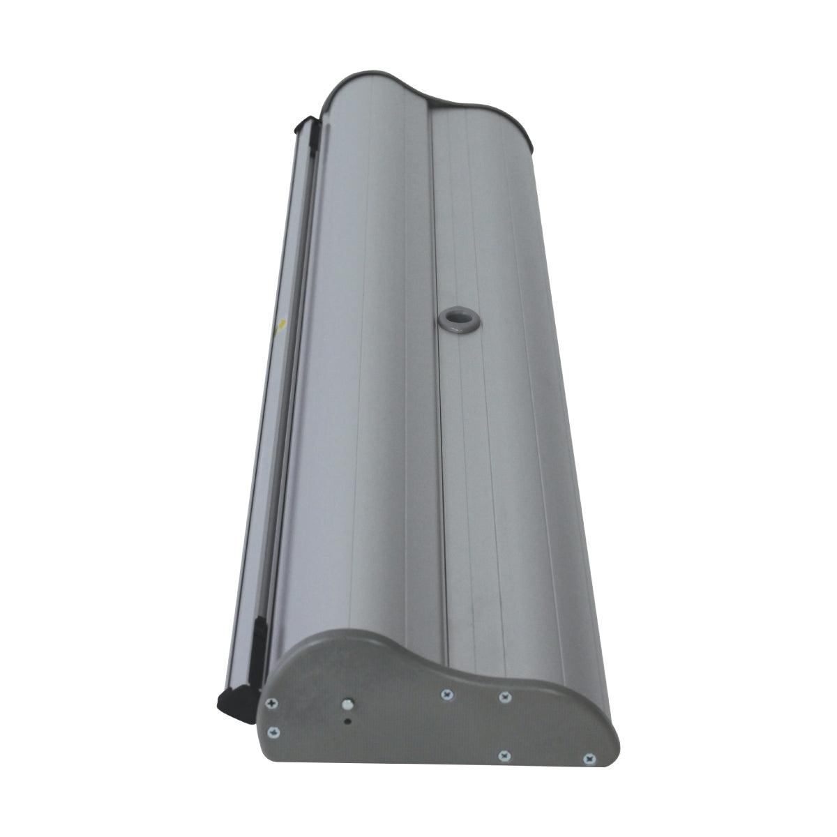 Compact trade show banner stand base designed for exhibitions and special event displays