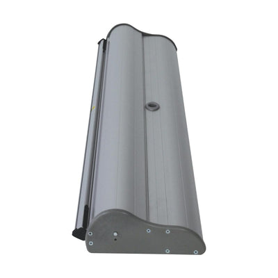 Compact trade show banner stand base designed for exhibitions and special event displays