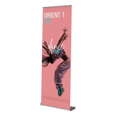 Retractable banner stand featuring dynamic dance studio promotion, ideal for trade shows and exhibitions