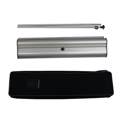 Retractable banner stand components and carrying case for trade shows and exhibitions