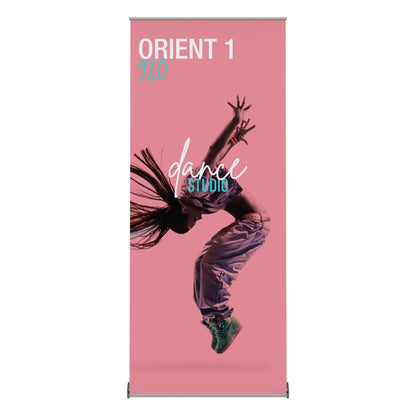 Retractable banner stand featuring a dynamic dance studio promotional design for trade shows and exhibitions