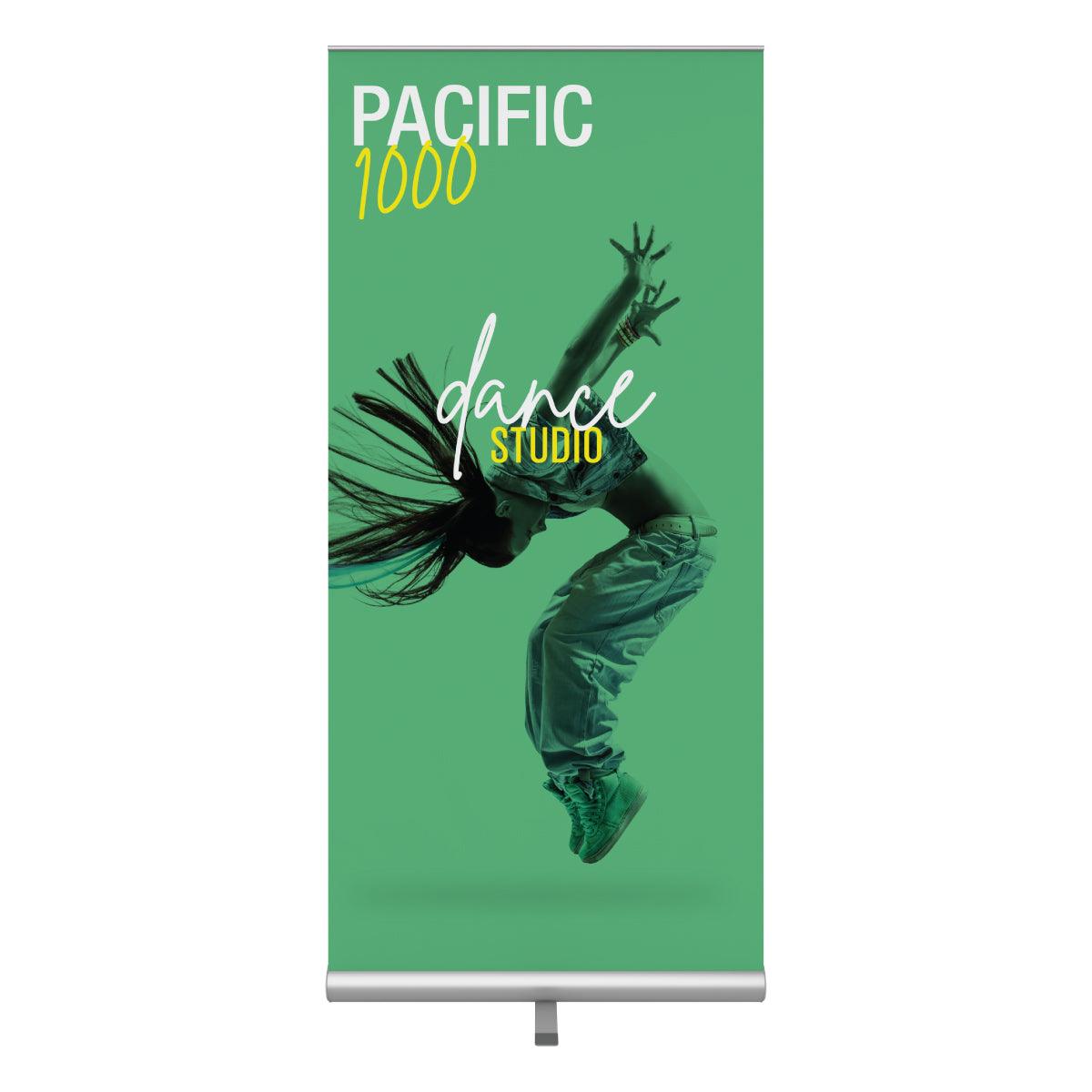 Retractable banner stand with dynamic dance studio promotion for trade shows and events