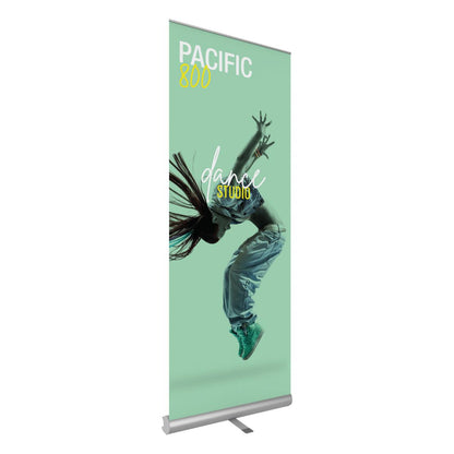 Retractable banner stand featuring dynamic dance studio advertisement for trade shows and exhibitions