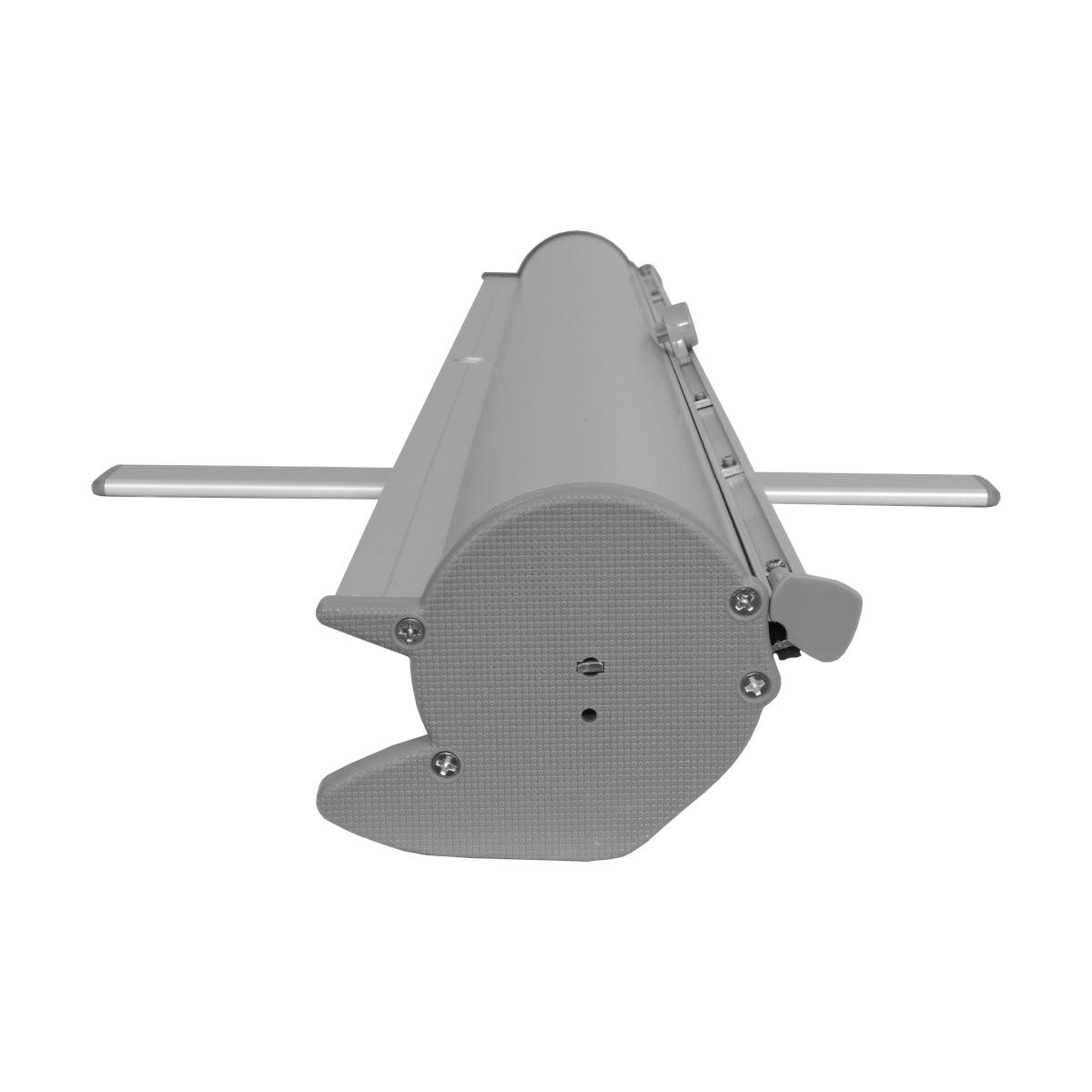 Retractable banner stand base with extended support arms for trade show and exhibition displays