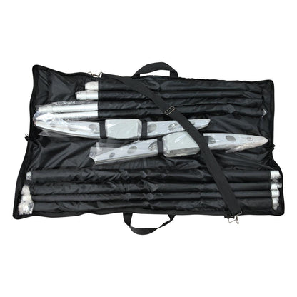 Disassembled trade show banner stand components neatly organized inside a carrying case for easy transport and setup
