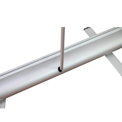 Close-up of the base mechanism of a banner stand for trade shows and exhibitions
