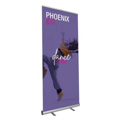 Retractable banner stand showcasing dance studio branding for trade shows and exhibitions