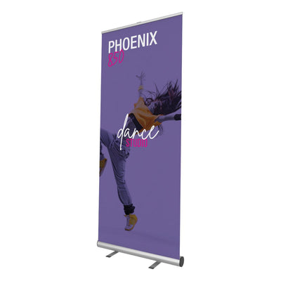 Retractable banner stand showcasing dance studio promotion for trade shows and special events