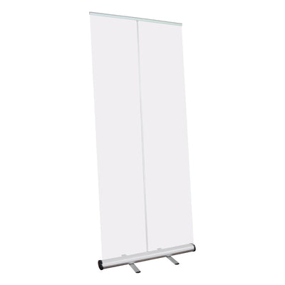 Retractable banner stand display for trade shows and exhibitions with sturdy base and upright support