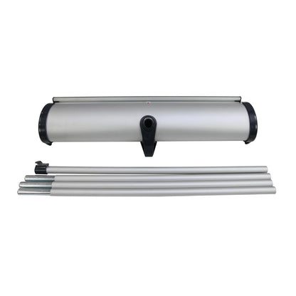 Retractable banner stand components including base and poles for trade show displays and exhibitions