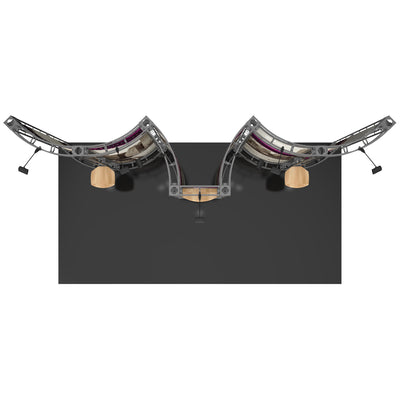 Curved modular truss display with lights and counters for trade shows and exhibitions setup