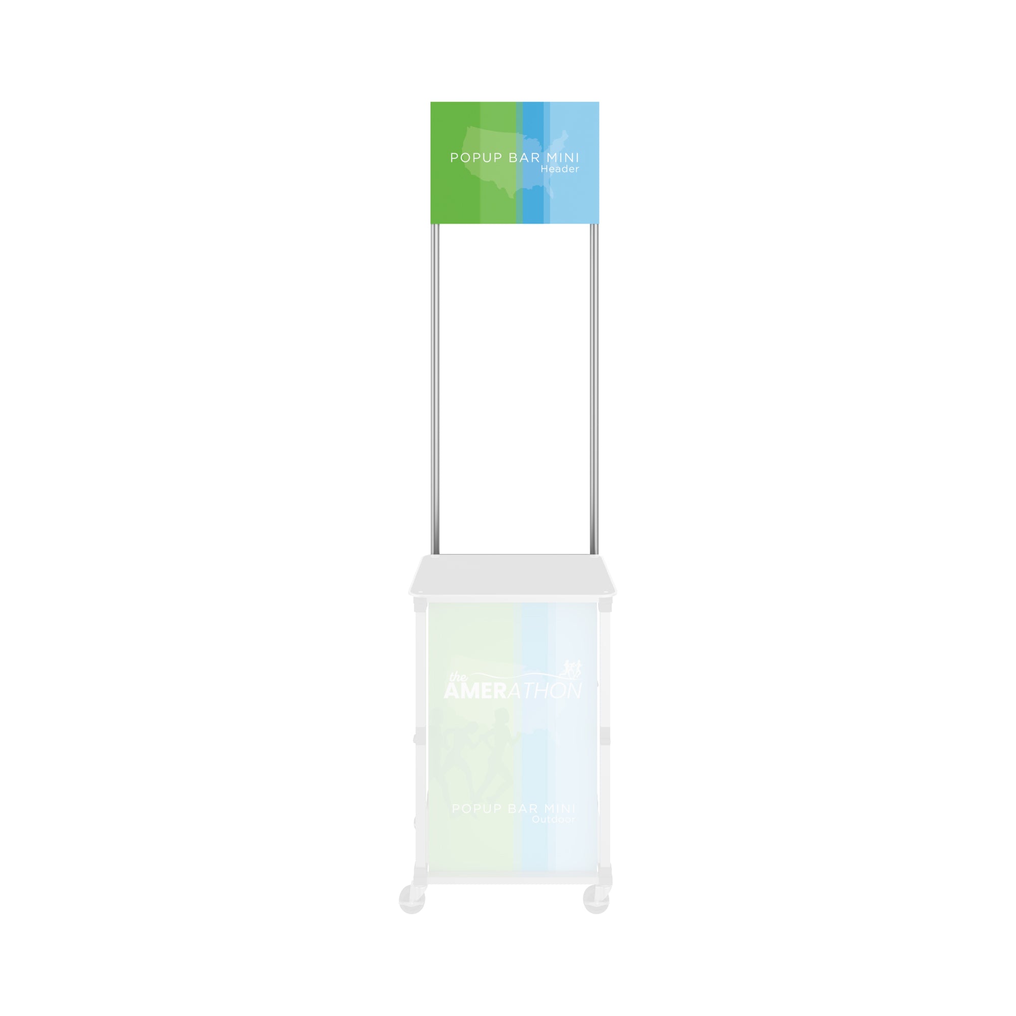 Compact pop-up mini bar display with header for trade shows and special events