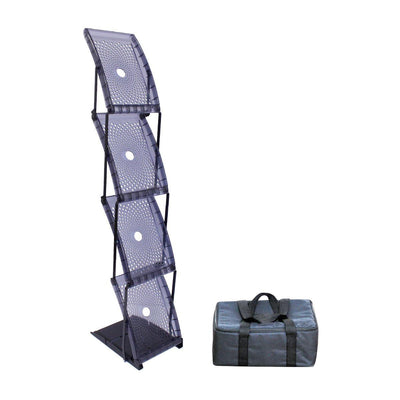 Portable literature rack for trade shows with carrying bag for easy transport