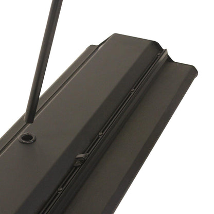 Close-up of roll-up banner stand base and support pole for trade show and exhibition displays