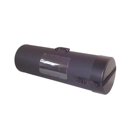 Durable cylindrical shipping case with handle and buckle for trade show and exhibition transport