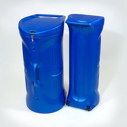 Portable trade show display cases with wheels and handles for easy transport at exhibitions