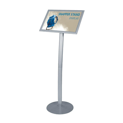Snapper stand display for trade shows and exhibitions with adjustable height and angled frame