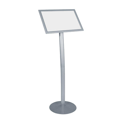 Adjustable sign stand with wide base for trade show and exhibition displays