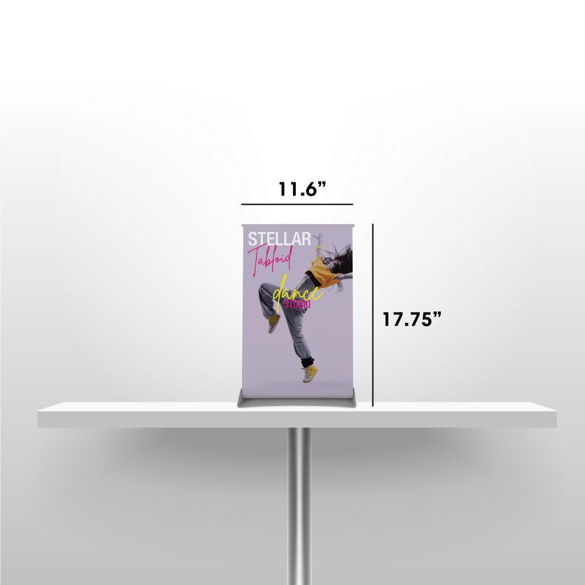 Compact tabletop banner stand with dynamic dance studio graphic for trade shows and events