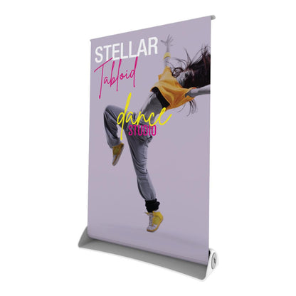 Retractable tabletop banner stand featuring a dynamic dance studio design for trade shows and events