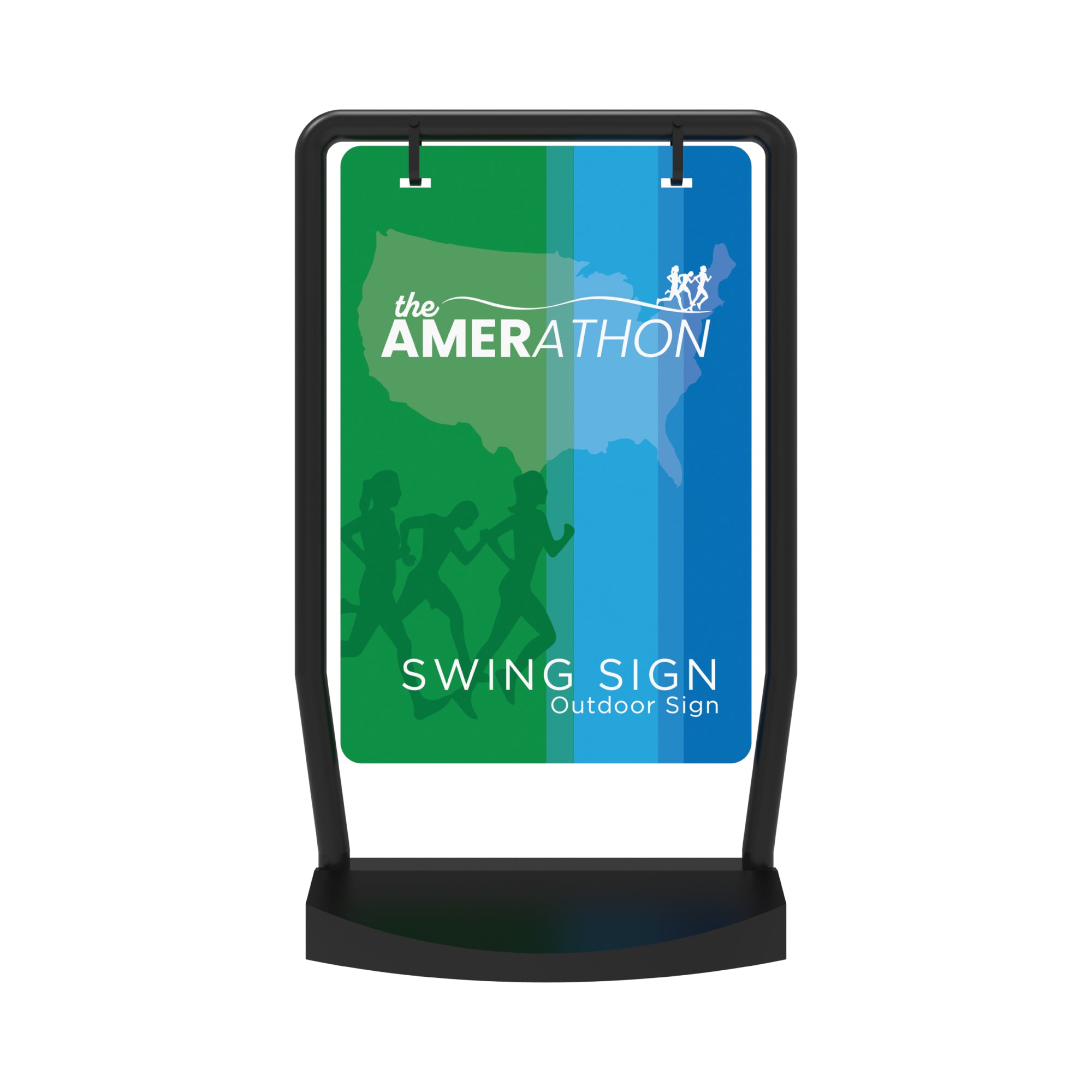 Swing sign stand displaying an outdoor sign for trade shows, exhibitions, and special events