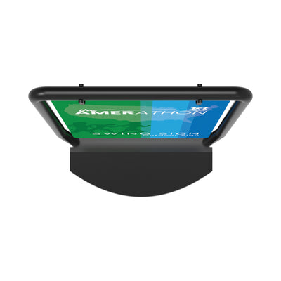 Overhead view of a swing sign stand designed for trade shows and special event displays