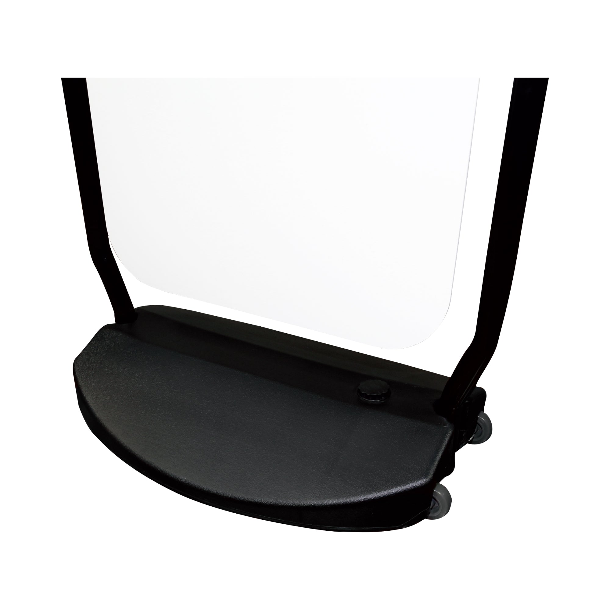 Base of portable swing sign stand for trade shows and exhibitions with sturdy frame and wheels