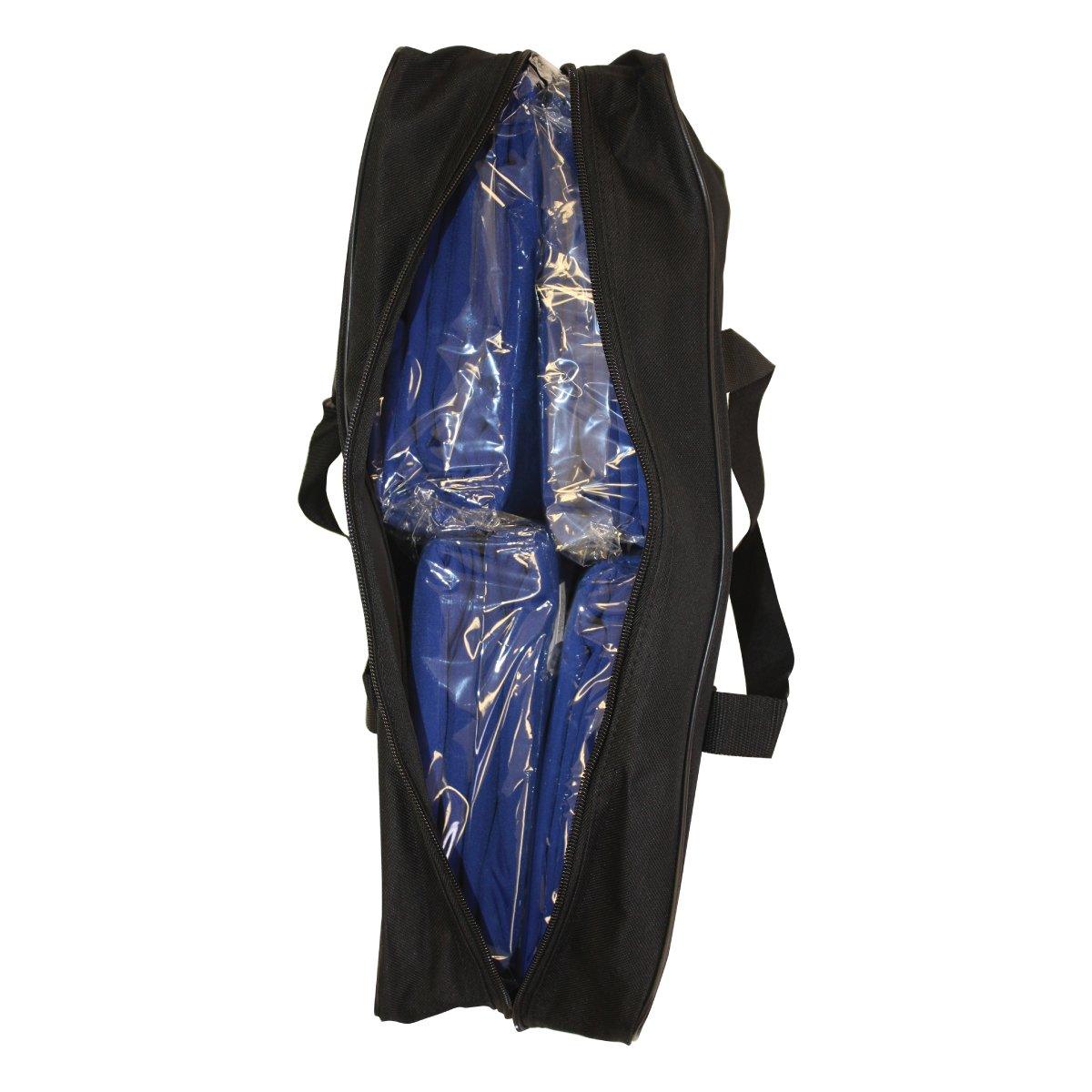 Portable trade show display components packed inside a black carrying case for exhibitions and events