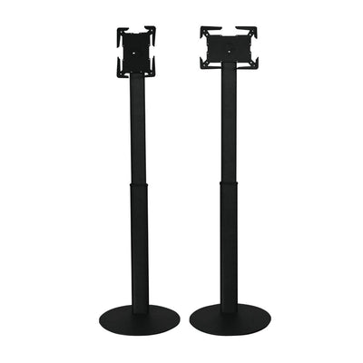 Adjustable tablet holder stands with secure grips for trade shows and exhibition displays