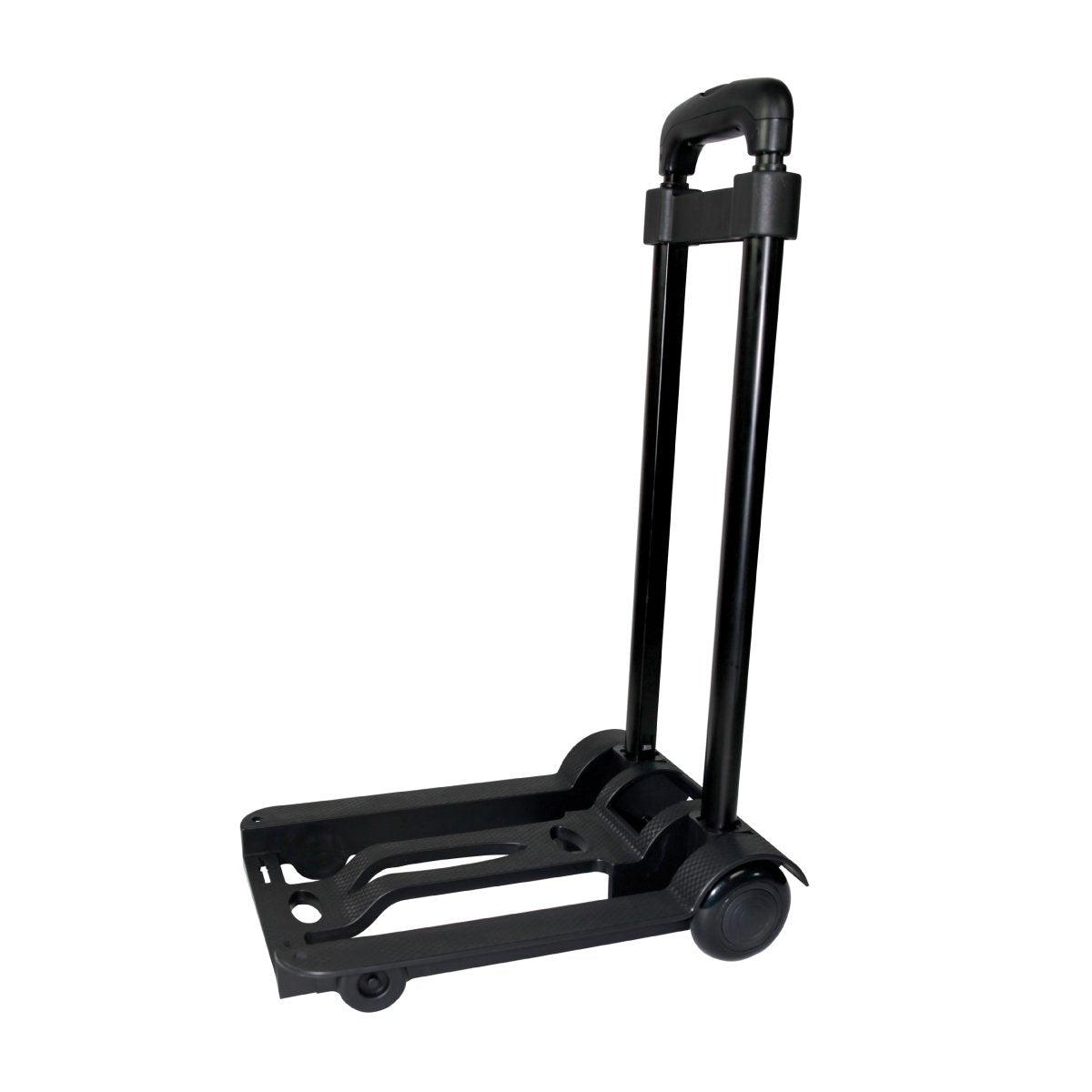 Compact foldable trolley with extendable handle for easy transport at trade shows and exhibitions