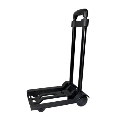 Compact foldable trolley with extendable handle for easy transport at trade shows and exhibitions