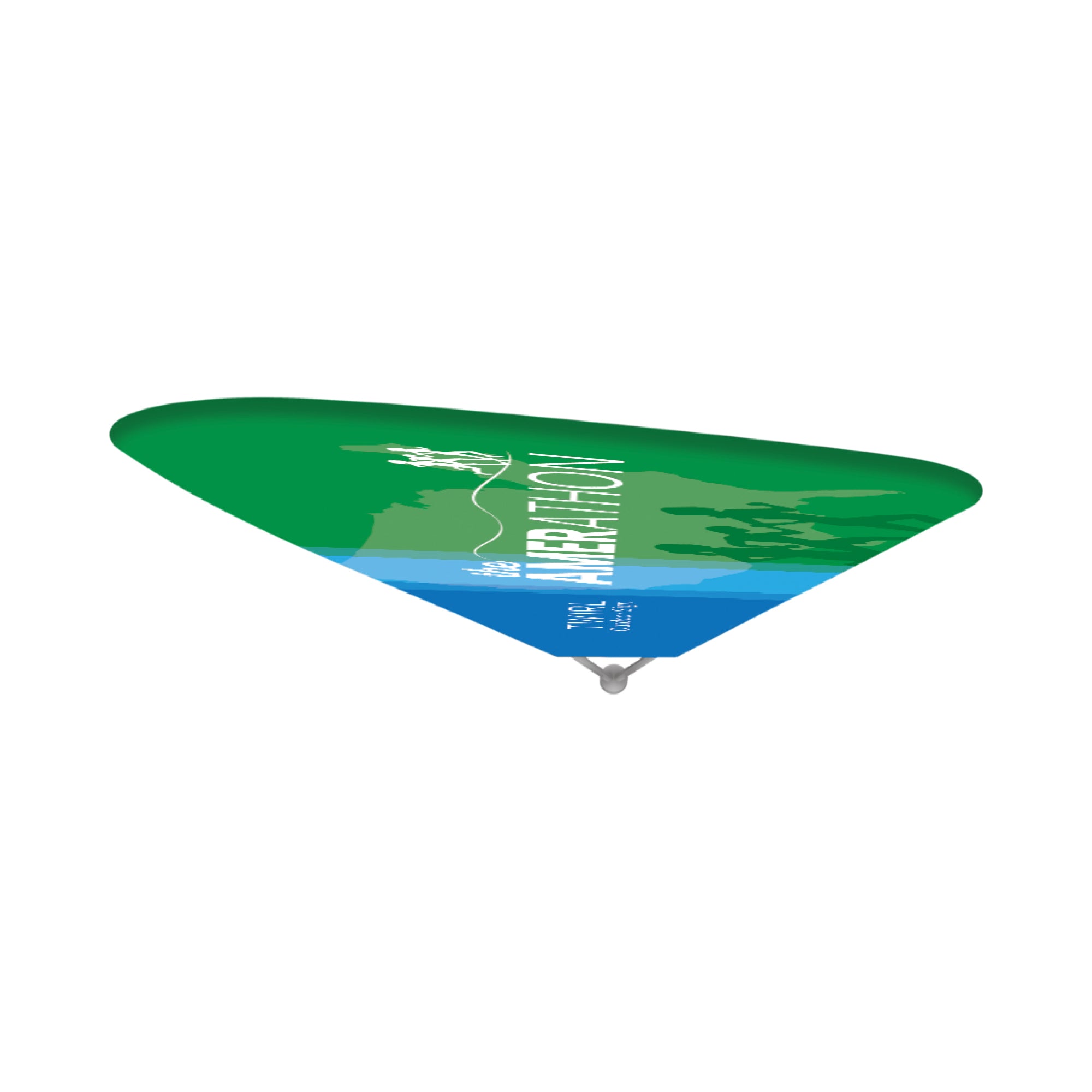 Triangular banner stand showcasing event branding for trade shows and special events