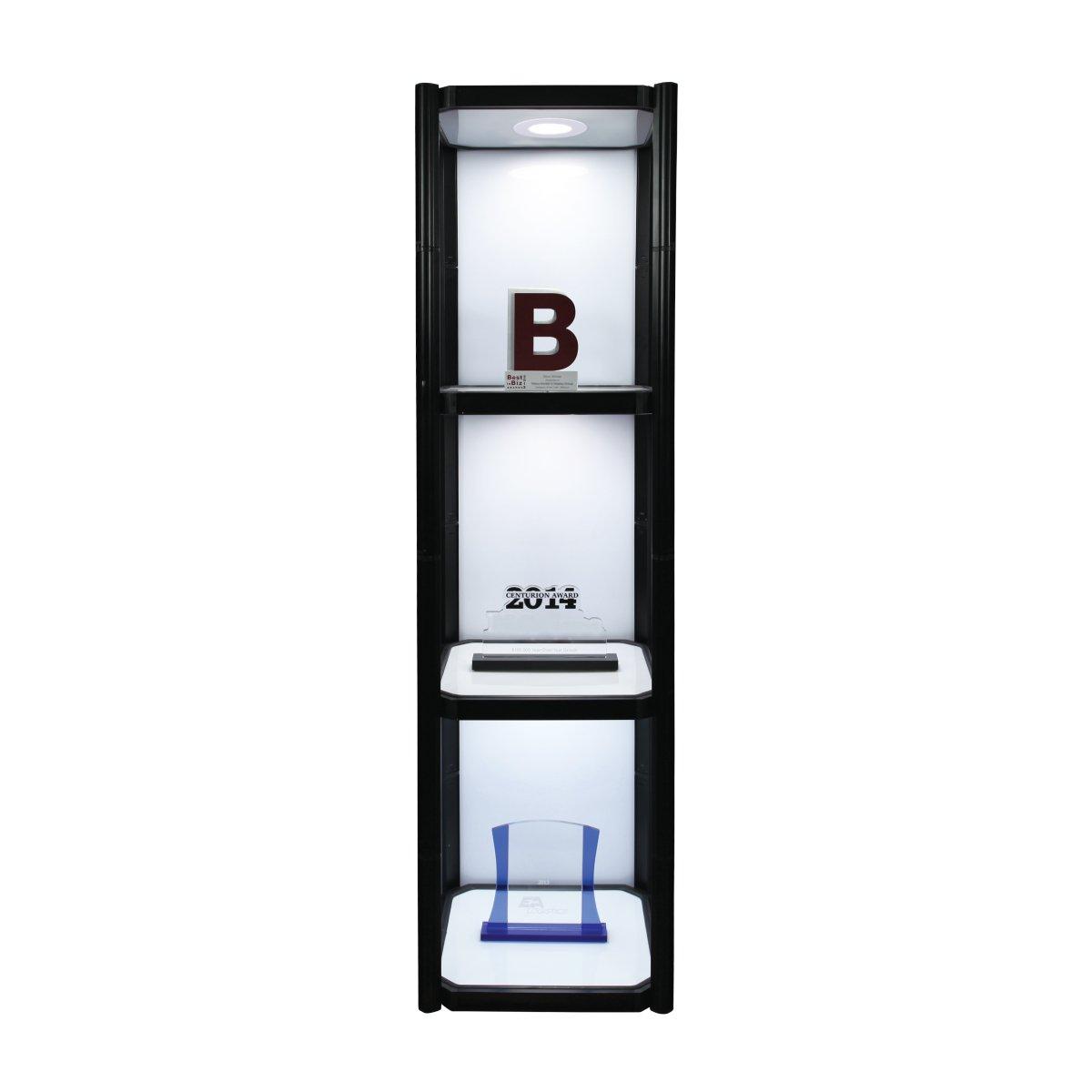 Portable 3-shelf display cabinet with lighting for trade shows and exhibitions