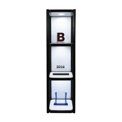Portable 3-shelf display cabinet with lighting for trade shows and exhibitions