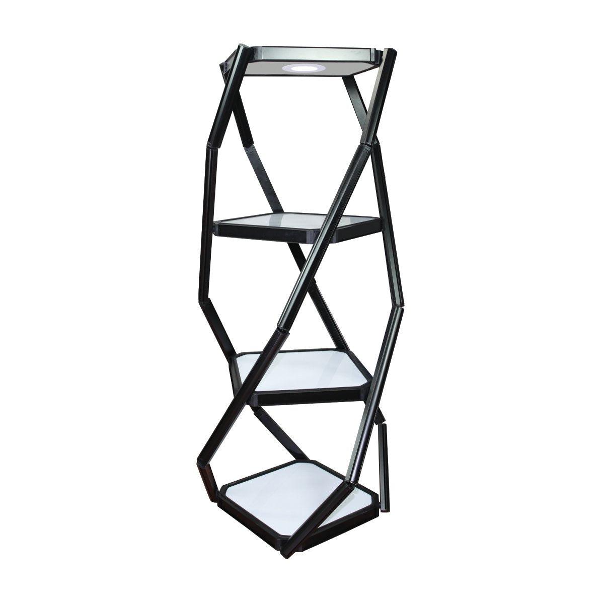 Portable 3-shelf display cabinet with LED lighting for trade shows and exhibitions