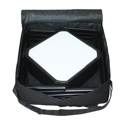 Portable display case with folded shelves for easy transport to trade shows and exhibitions