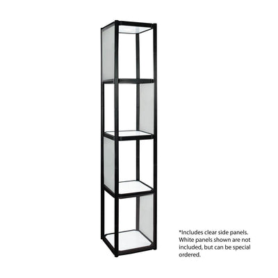 Portable 4-shelf display cabinet with clear panels for trade shows and exhibitions