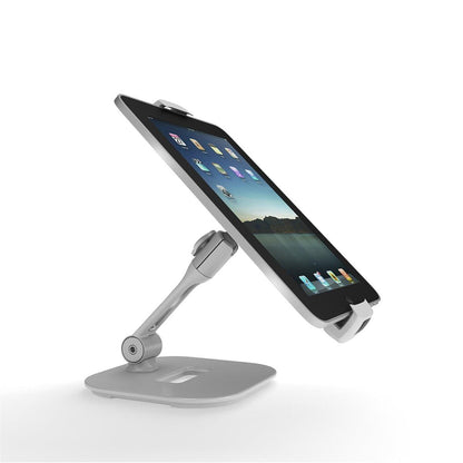 Adjustable tabletop tablet holder stand for hands-free use at trade shows and exhibitions