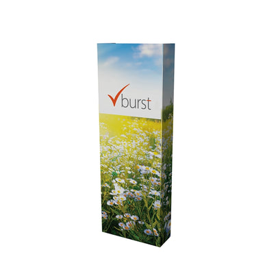 Vertical trade show display tower with floral and sky graphic for exhibitions and events